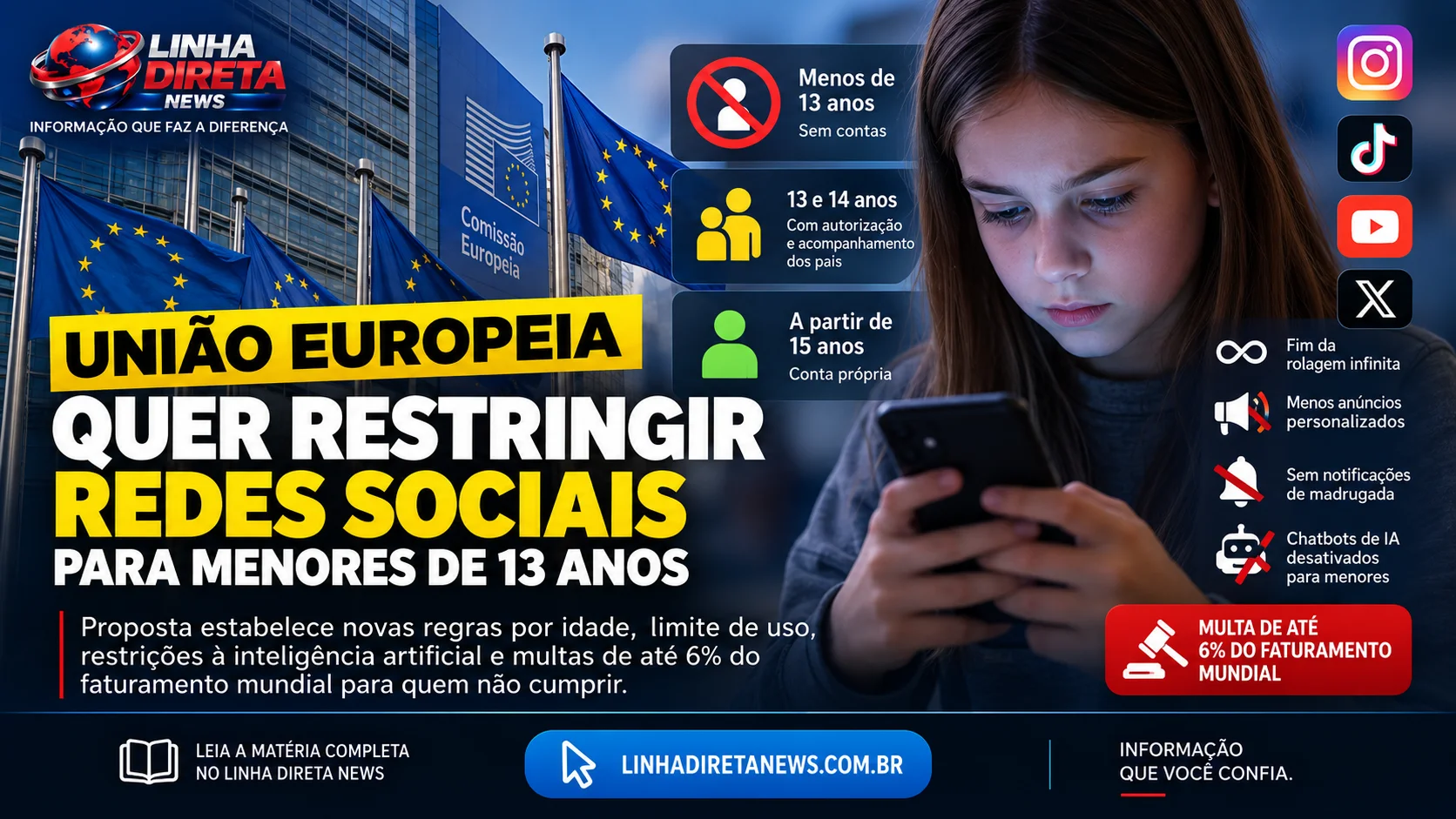 União Europeia propõe proibir redes sociais para menores de 13 anos